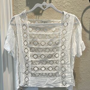 POL White Sheer Crop Blouse with Bib Collar
